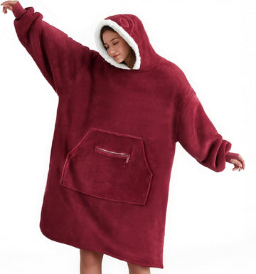 Wearable Blanket Hoodie Oversized Sherpa Fleece Hooded Sweatshirt with Adjustable Eye Mask Cozy For Adults Women Men