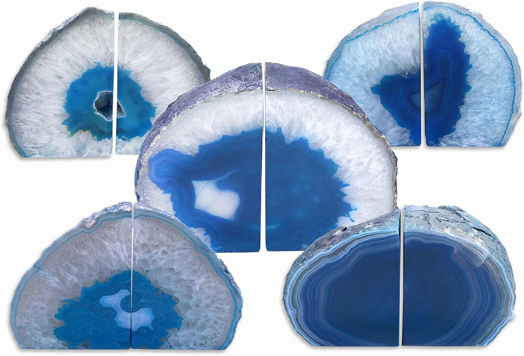 GM Teal Agate Bookends for Heavy Books. Crystal Stone Bookend. 1 Pair, A Grade, Pre-Matched Polished Geodes Home