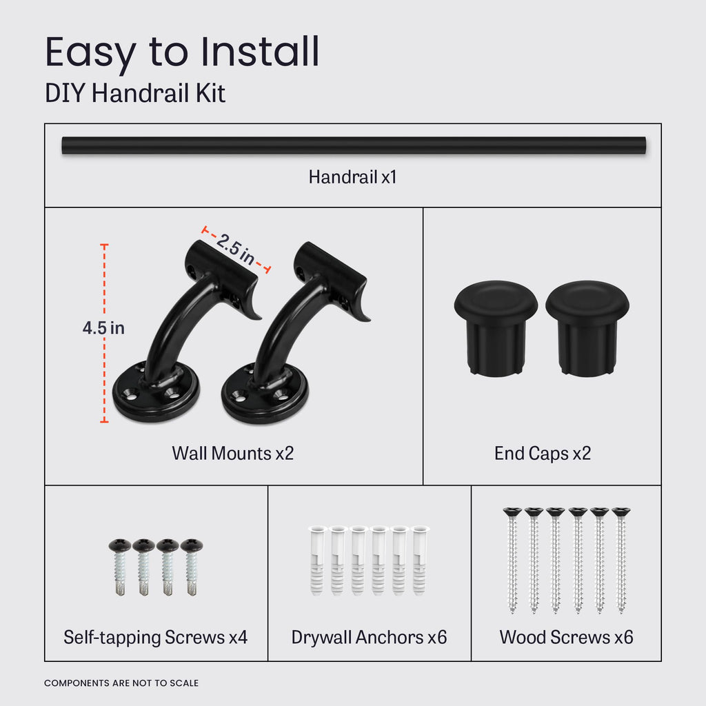 Aluminum Handrail for Indoor or Outdoor Steps and Stairs - Hand Rails for Elderly - DIY Complete Stair Railing Kit