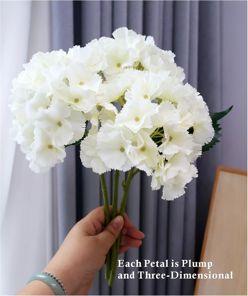 White Silk Hydrangea Flowers with Stems - Set of 12