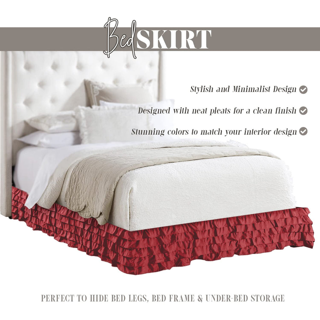 Comfort Leila Collection Multi-Ruffle Bed Skirt, 1500 Thread Count Egyptian Quality, Easy Fit Dust Ruffle, 15 inch