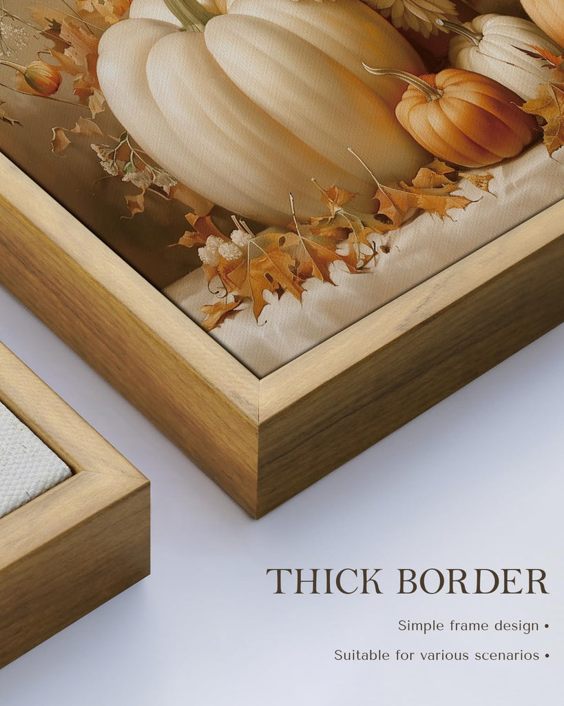 Vintage Thanksgiving Canvas Print White Orange Pumpkins Autumn Floral Leaves, Rustic Framed Fall Pumpkin Flower Still