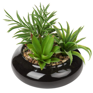 Large Artificial Succulents Plants Faux Succulents in Pots Fake Succulent Potted Plants with Black Ceramic Pot Decor