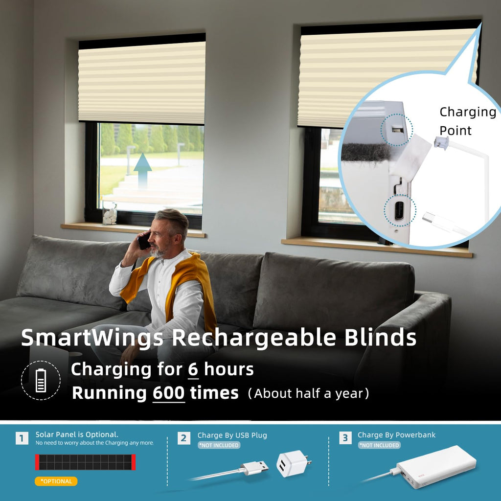 Motorized Cellular Shades, 100% Blackout Double-Cell Cell Cream