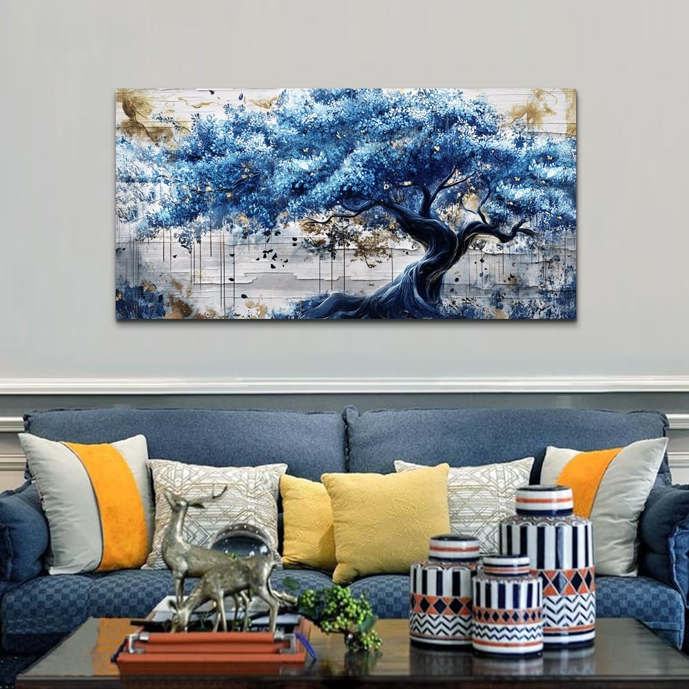 Blue Tree Wall Paintings Canvas Wall Art Large Wall Decor Office Decorations Farmhouse Abstract Watercolour Pictures