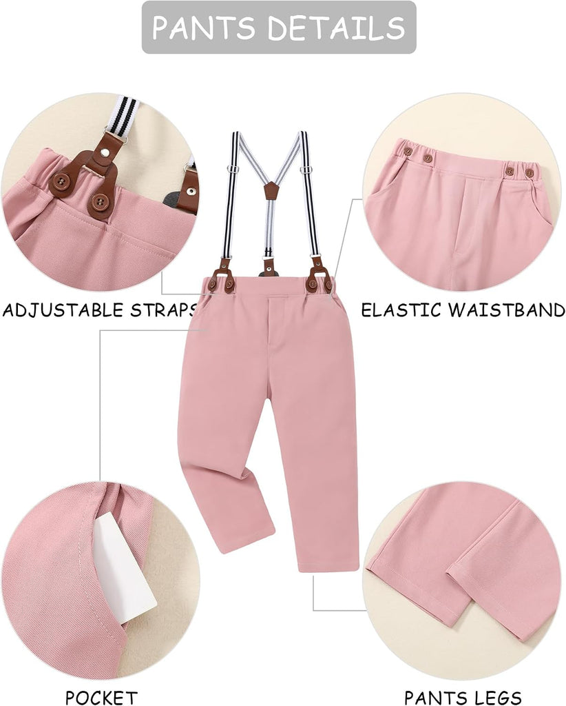 Boys Suits 3 Pieces Formal Dress Shirt with Bowtie+Suspender Pants Boy Gentleman Outfits Set