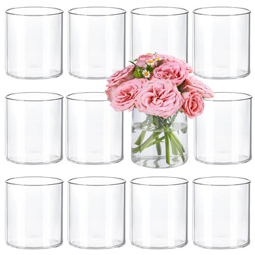 12pcs 4 Inch Clear Glass Cylinder Vases for Centerpieces