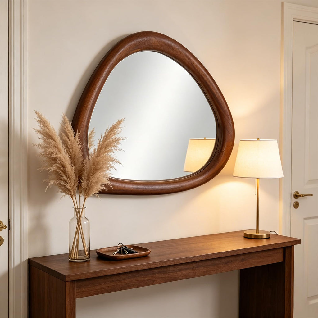 Irregular Wall Mirror, 30*20inch Asymmetrical Wood Mirrors, Entryway Mirror