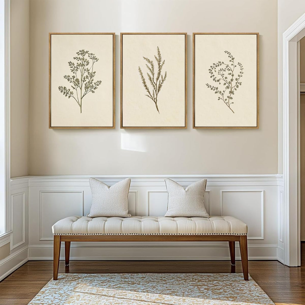 Neutral Beige Floral Canvas Wall Art Large Cream Botanical Wall Decor Vintage Minimalist Modern Paintings 16x24 Inch