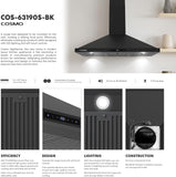 Stainless Steel Wall Mount Range Hood 380 CFM 3 Speed Push Button Control, LED Lights Ducted