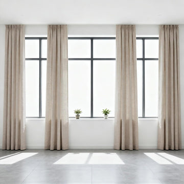 Taupe Flax Linen Pinch Pleat Curtains Drapes 102 Inches Long 2 Panel Thick | Semi Sheers Light Filtering Curtain