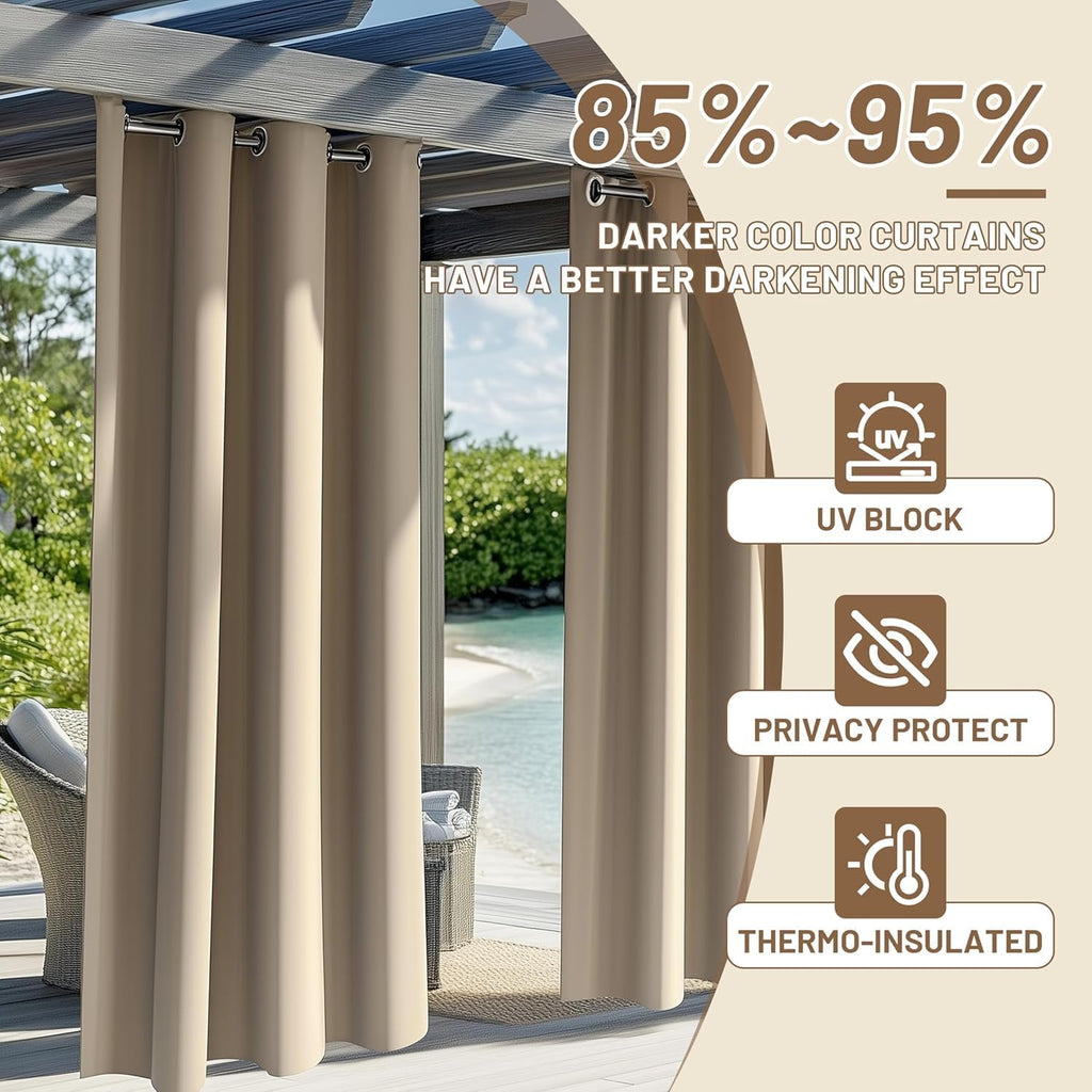 Outdoor Curtains Waterproof - 300 GSM Block Sunlight Thermal Insulated Privacy Assured Thick Outside Curtains for
