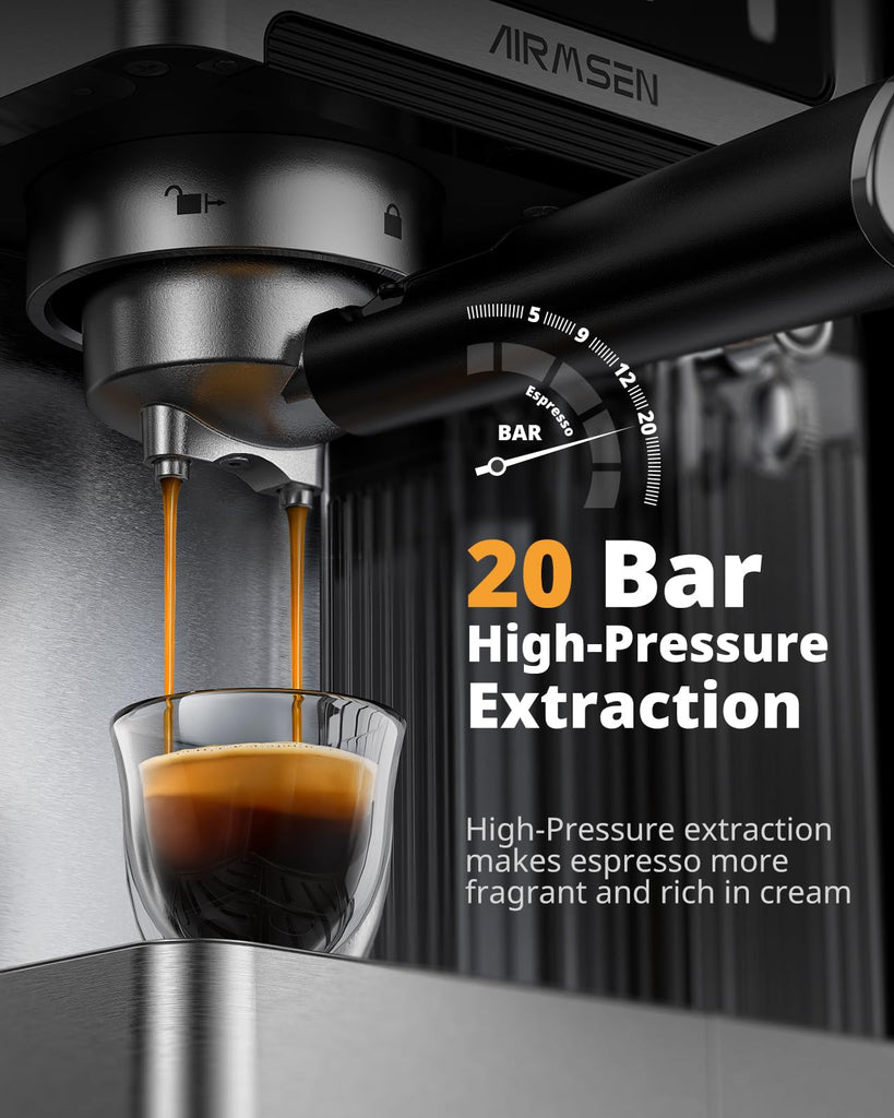 20 Bar Espresso Machine with Automatic Milk Frother, Cappuccino & Latte Coffee Maker with Quick Brew Dual Boiler