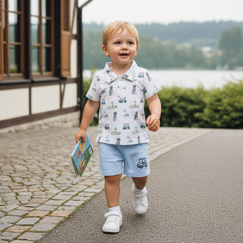 Toddler Baby Boy Summer Outfit Short Sleeve Embroidered Printed Button Down T-shirt Shorts Set 2Pcs Infant Clothes