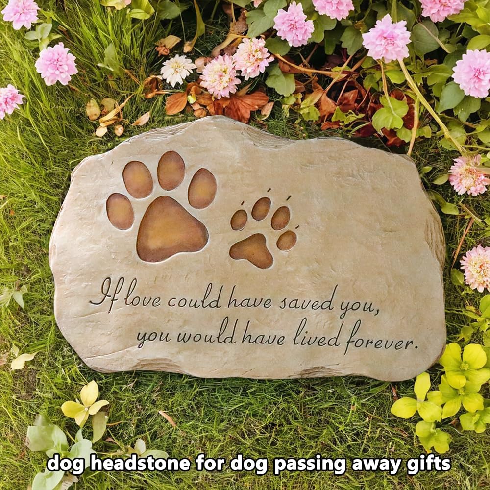 Paw Prints Dog Pet Memorial Stones, Pet Garden Stone Grave Marker for Dog or Cat, Hand-Painted Pet Memorial Gift Loss