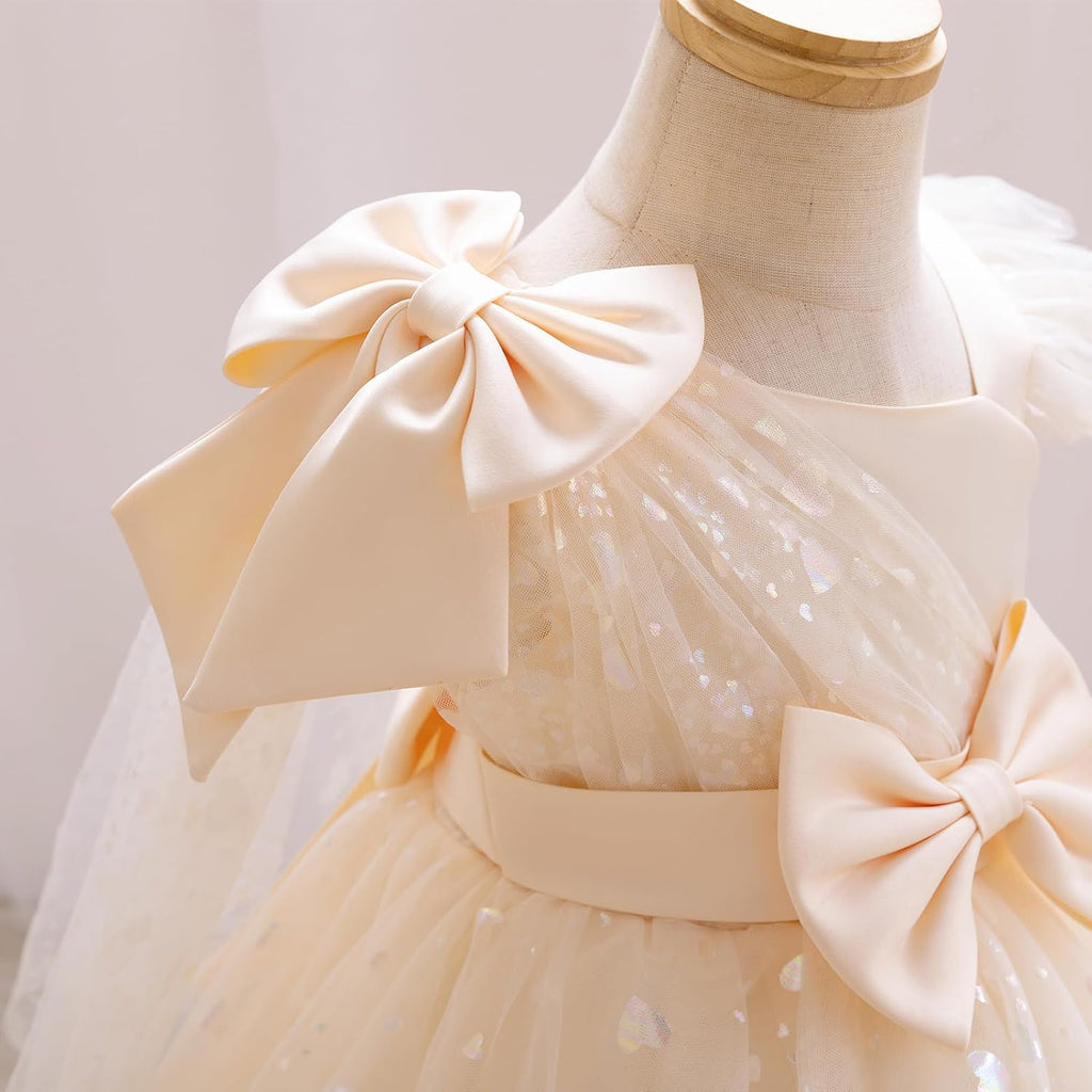 Toddler Baby Girls Sequin Heart Tutu Dress Pageant Wedding Flower Girl Dresses Princess Birthday Party Bowknot Gowns