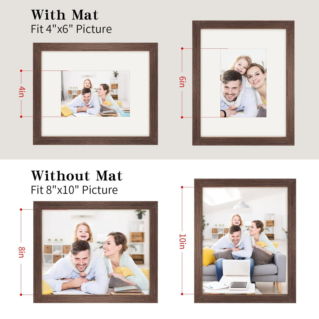 8x10 Picture Frames Solid Wood 6x8 Square Frame with Mat Oak 2 Pack