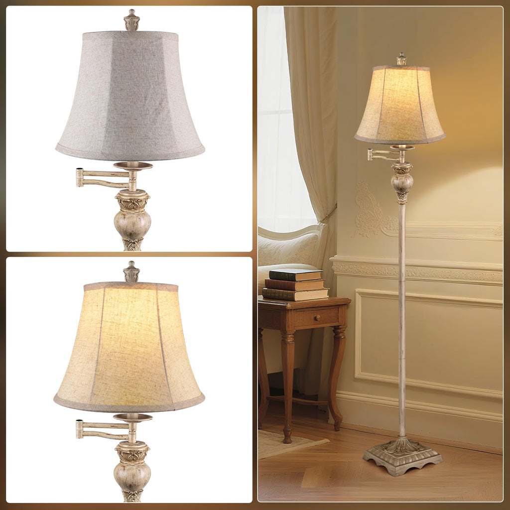 Vintage Floor Lamps, Traditional 350° Adjustable Swing Arm Farmhouse Floor Lamp, Rustic Standing Lamp Pole Lamps for