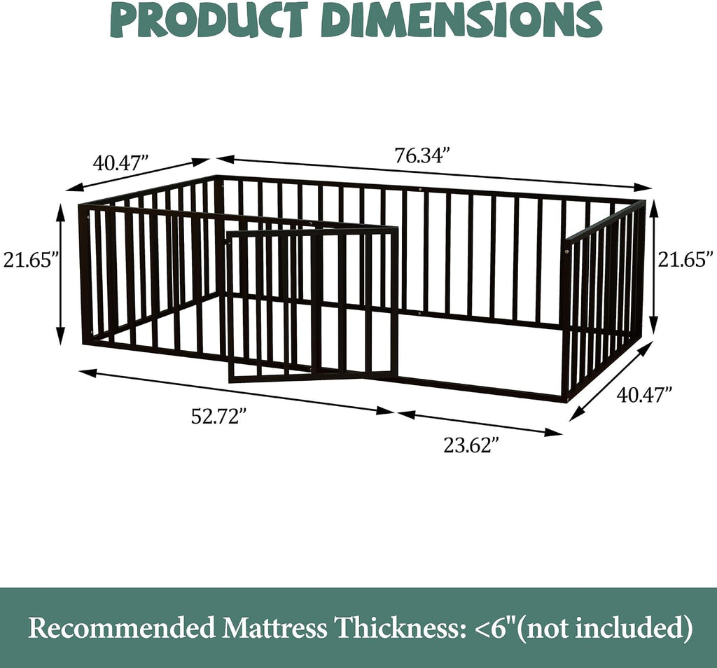 Toddler Floor Bed, Metal Montessori Bed for Kids, Black