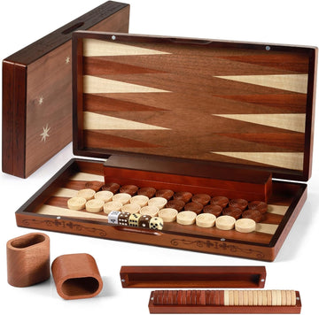 Handcrafted Wooden Backgammon Set - 16x15.3inch, Oversized Pieces, Intricate Carvings, Premium Travel Game Board