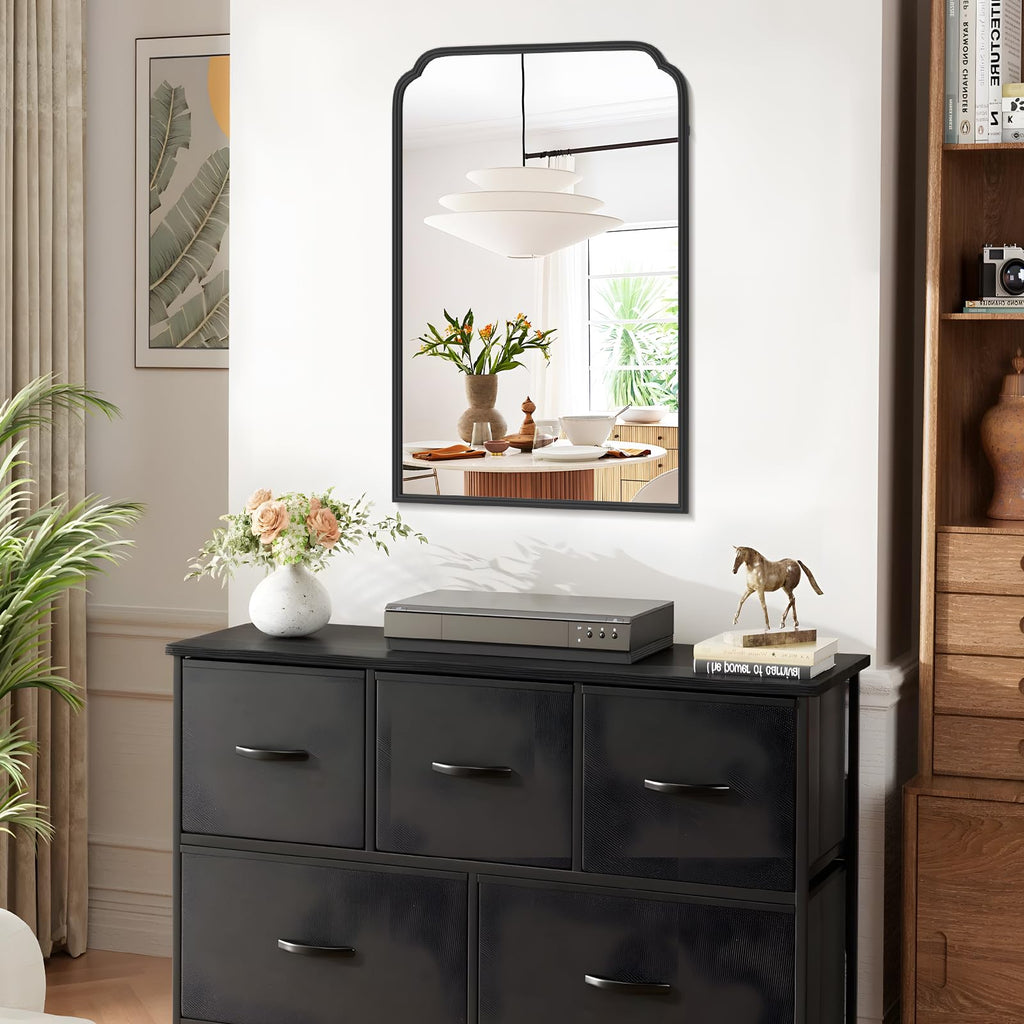 24X36 Inch Black Bathroom Mirror for Over Sink, Modern Rounded Corner Rectangle Mirror with Non-Rusting Iron Metal