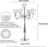 4Sets 5 Arm Crystal Candelabra Centerpieces,29.5Inches Tall Silver Metal Candlestick Holders with 5 Flower Bowl Holdern
