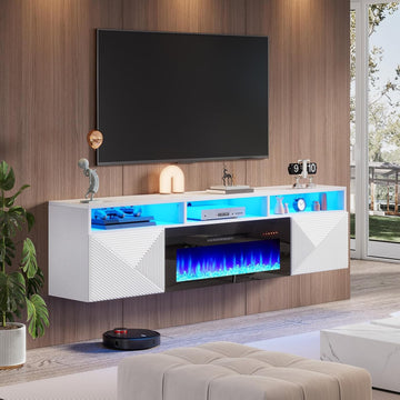 70" Floating with 36" Electric Fireplace & LED