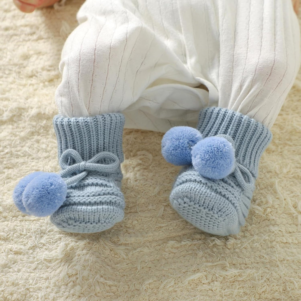 Baby Hats and Booties Set Knit Pompom Beanie Caps Shoes Winter