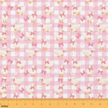 Lovely Goose Fabric by The Yard, Cartoon Butterfly Bowknot Floral Soft Polyester Fabric, Geometric Grid No Stretch