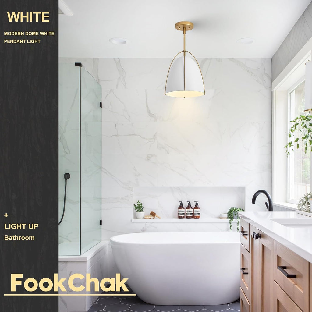 10in Dome Pendant Light White Kitchen Island Pendant Lighting Modern White & Gold Pendant Lights Fixture for Dining