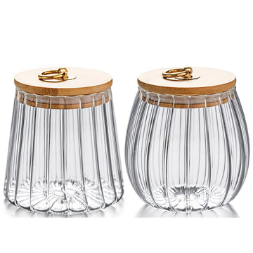 Small Glass Coffee Nuts Canister, Airtight Jar Bamboo Lid, 23 FL OZ, 2pcs