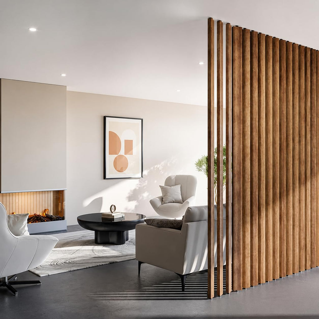 95.25" x 4.5" Rotating Wood Slat Room Divider 4-Pack, Adjustable Floor-to-Ceiling Privacy Partition Panels, Studio &