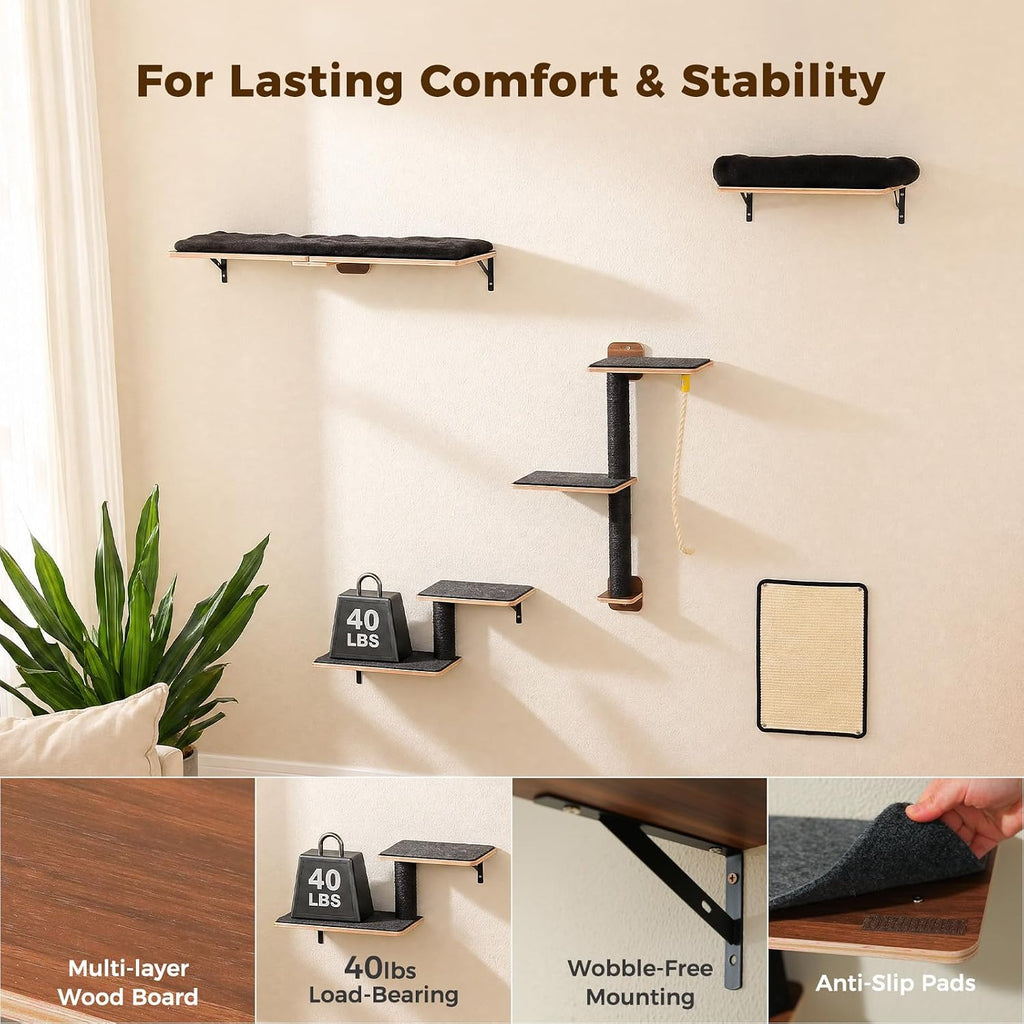 Cat Wall Shelves, Modern Cat Wall Furniture with Sisal Posts