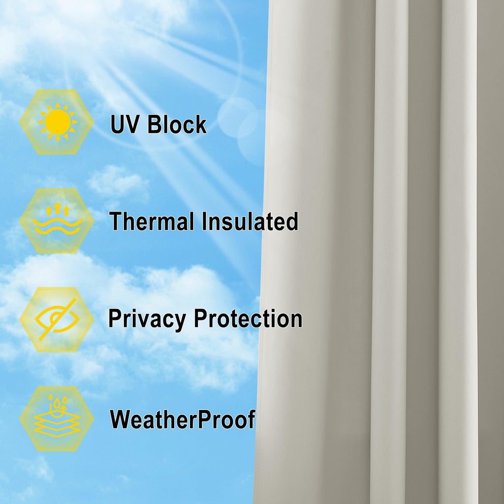 Rod-Free Outdoor Curtains Waterproof 108" L Natural