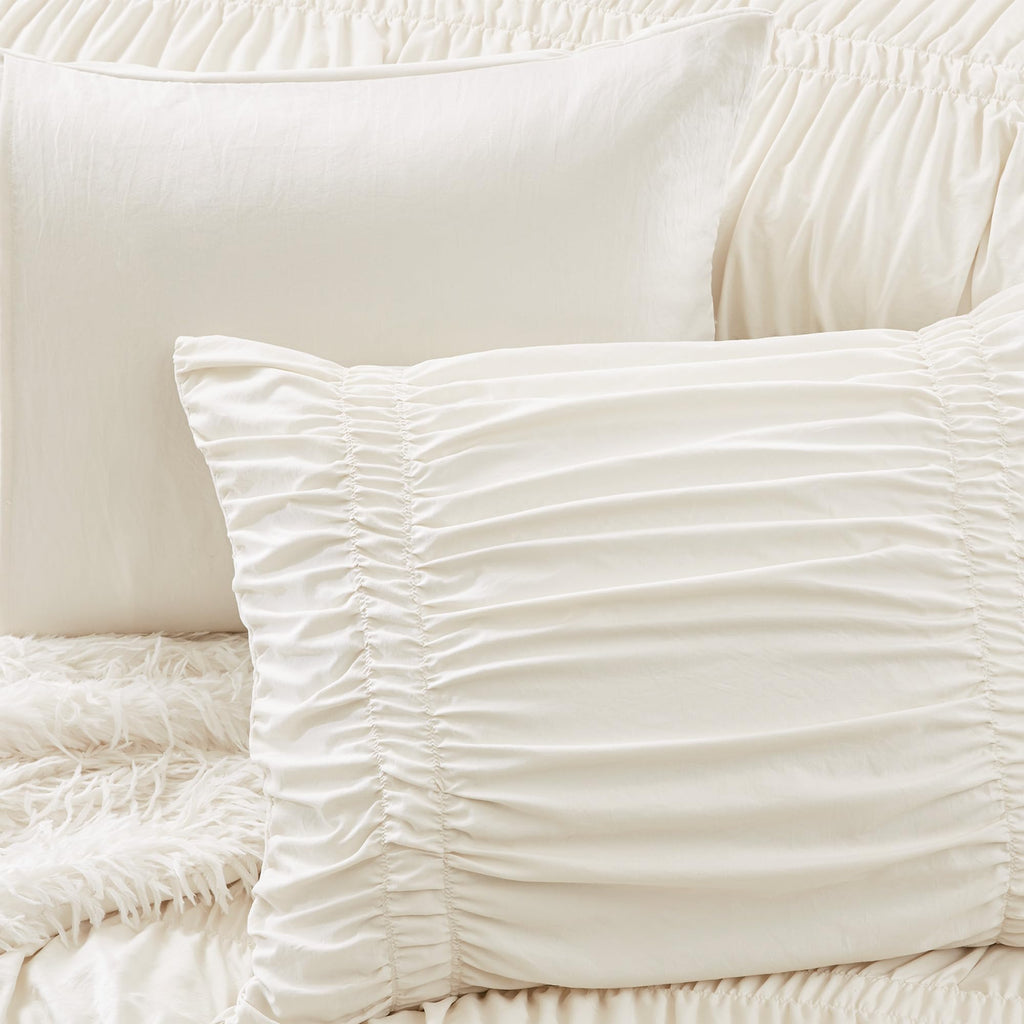 Ruched Ivory Comforter Set, 2pc