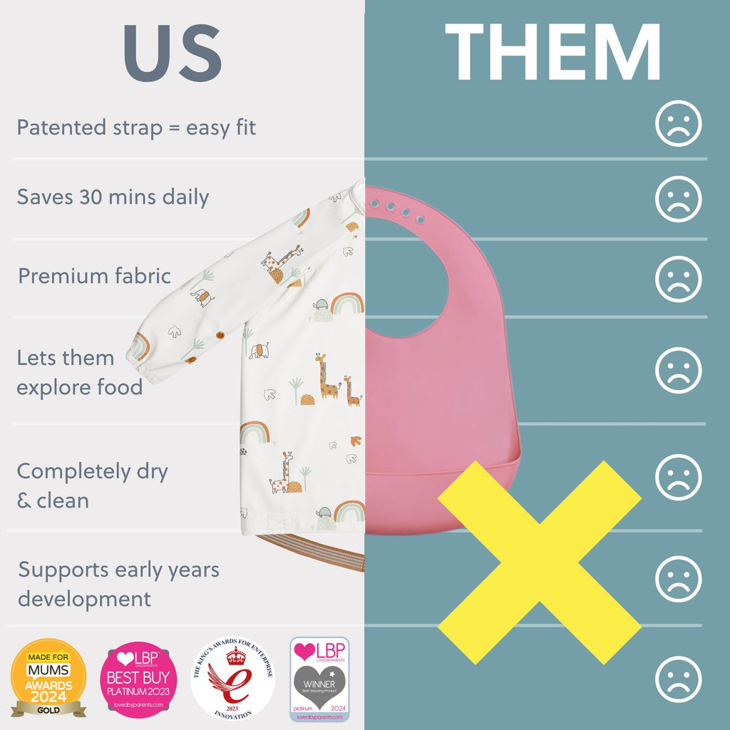 Attachable Long Sleeve Bib for Babies & Toddlers - Easy Clean