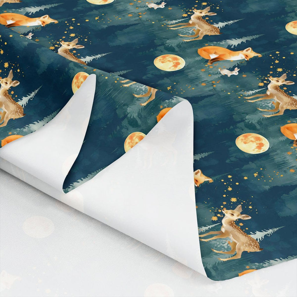 Deer Fabric By The Yard, Fox Rabbit Upholstery Fabric, Christmas Tree Moon