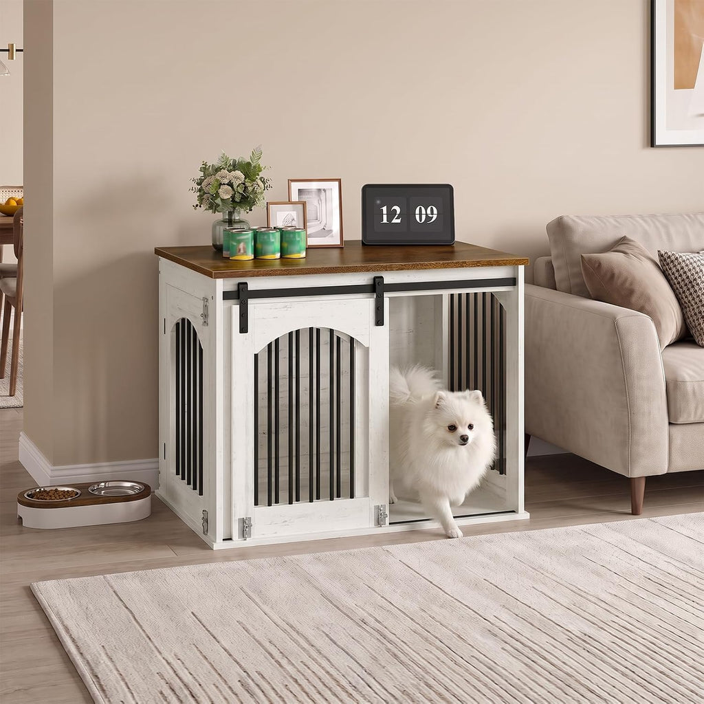 31.5" Dog Crate Furniture, Heavy Duty Dog Kennel with Barn Door