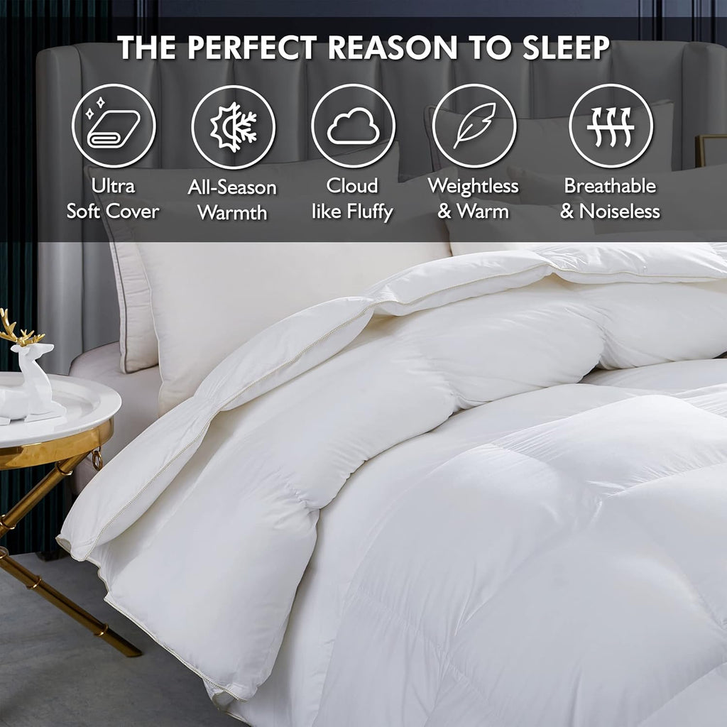 Luxurious White Solid Heavy Weight, Twin Goose Feathers Down Comforter for Winter Weather Duvet Inse