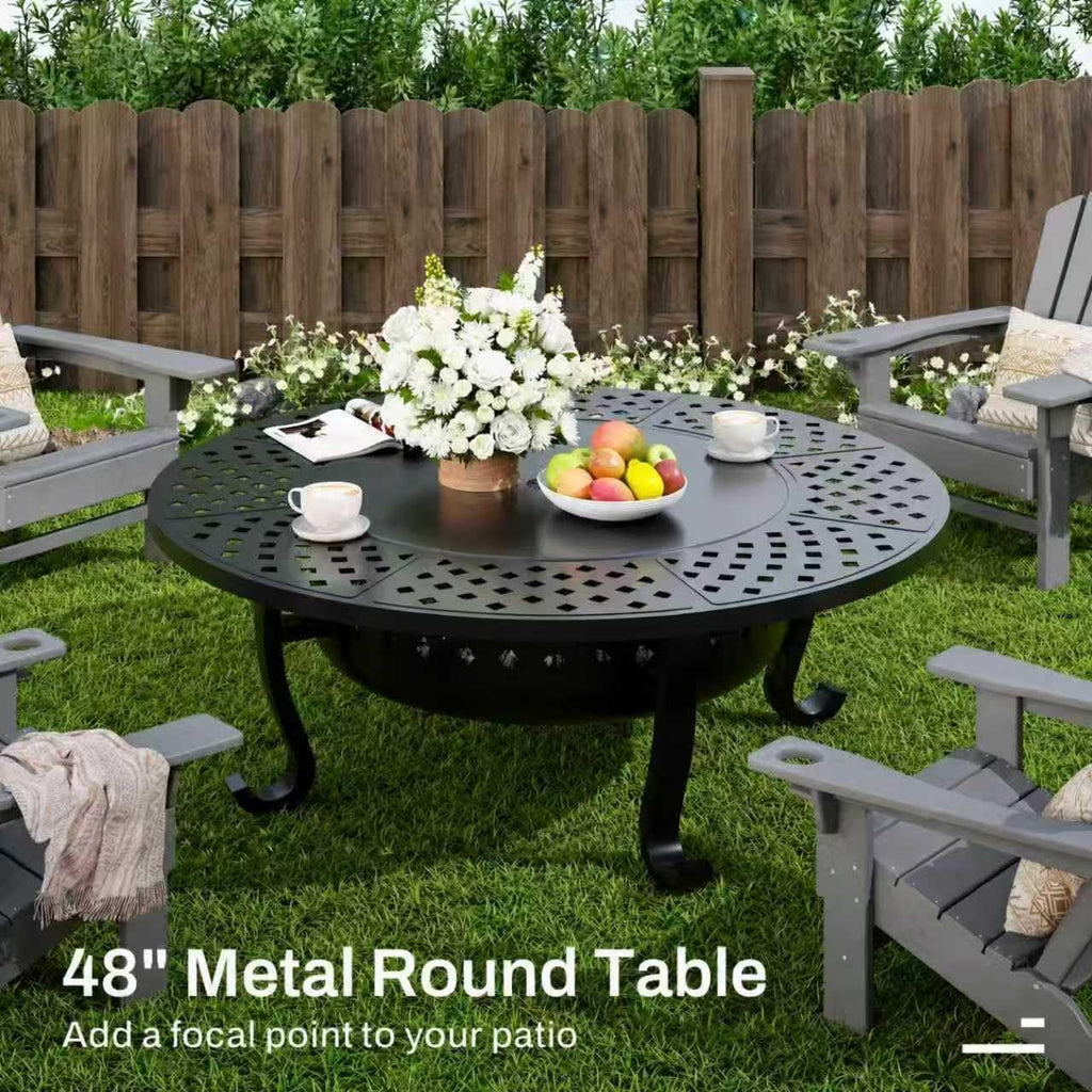 48" Fire Pit with 2 Grill, Wood Burning Firepit for Outside with Lid & Fire Poker Backyard Bonfire Picnic Camping
