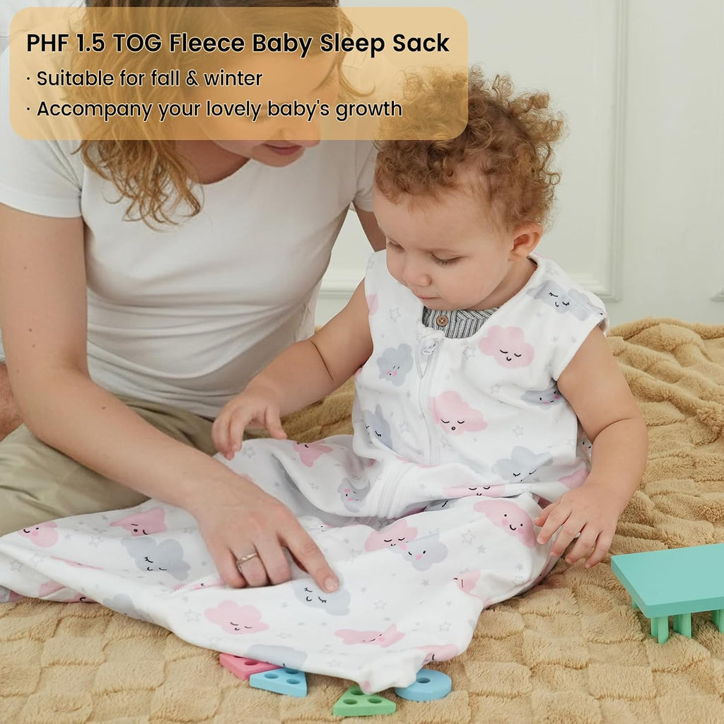 3 Pack Fleece Baby Sleep Sack, 1.5 TOG Warm Wearable Blanket with Way Zipper, OEKO-TEX Certified