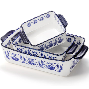 3 Pack Porcelain Bakeware Set, Rectangular Baking Dishes, Lasagna Pan for Cooking, Kitchen, Casserole Dishes, Cake