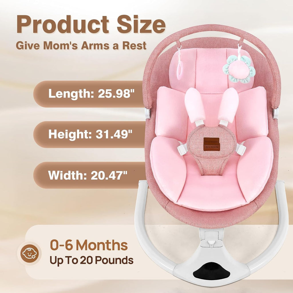 Portable Baby Swing with Remote Control Bluetooth Music Speed Timer Pink