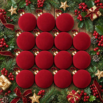 Velvet Christmas Balls Ornaments 15 Pcs, 3.15 Inch Burgundy Red Flocked Xmas Tree Ball Ornaments Shatterproof, Velvet