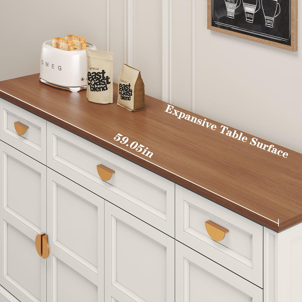 60'' Shaker-Style Large Sideboard Buffet Cabinet with Storage, White
