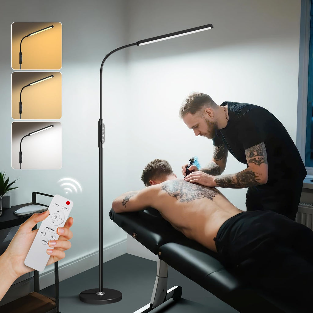 Bright LED Eye-Protecting Reading Floor Lamps Touch and Remote Dimming 3000-6000k, Tattoo Craft Drawing Makeup
