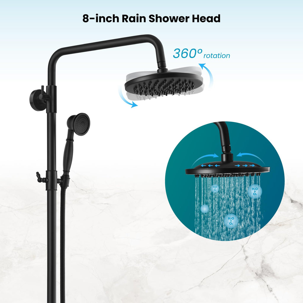 Exposed Shower System 8'' Head with Handheld Matte Black