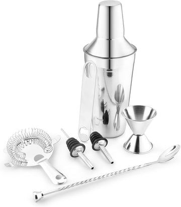 Premium 7-Piece Stainless Steel Bar Set - Complete Cocktail Shaker & Bartending Tools Entertaining | Includes Gift - Set of 7
