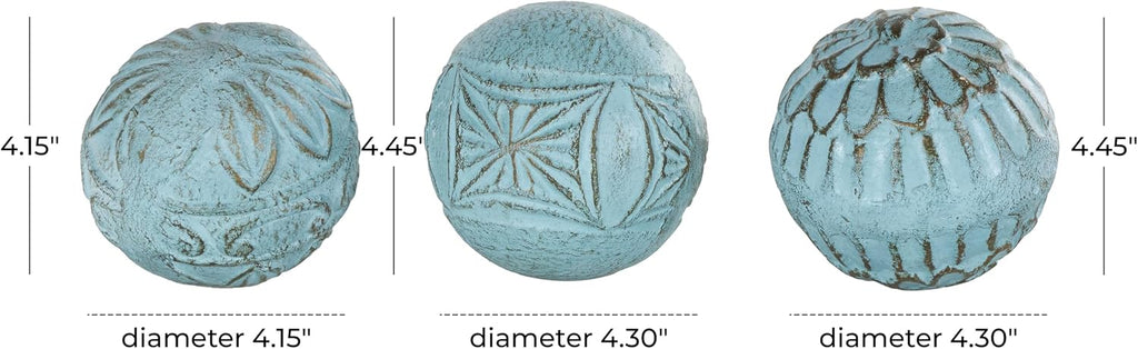 Paper Mache Handmade Intricately Carved Decorative Ball Orbs & Vase Filler with Various Floral Patterns 4" - Set of 3