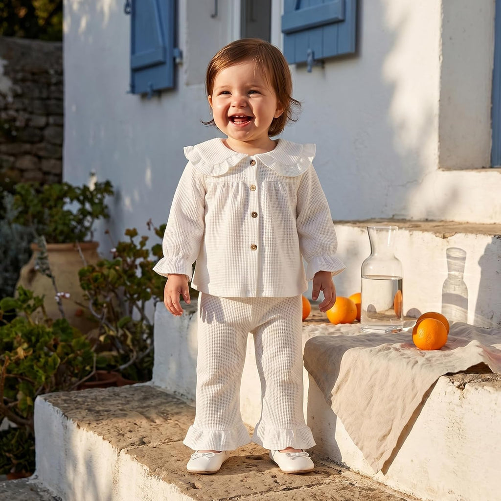 Baby Girl Clothes Waffle Knit Long Sleeve Shirt Top Ruffle Pants Set Spring Fall Winter Toddler Girls Outfits